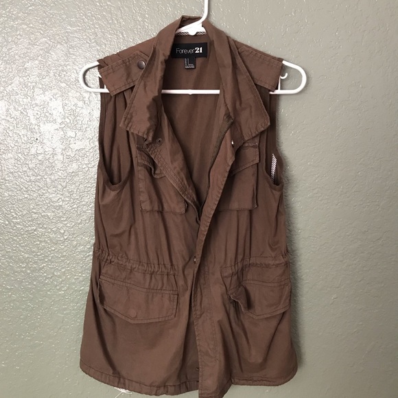 Forever 21 green brown utility vest - Picture 1 of 5